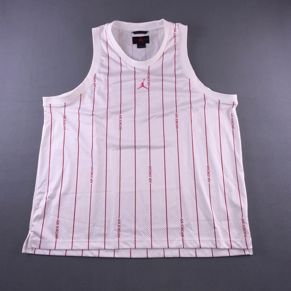 Air Jordan Mens Pinstripe Mesh Basketball Jersey White Red 23 DJ0191-100 XXL